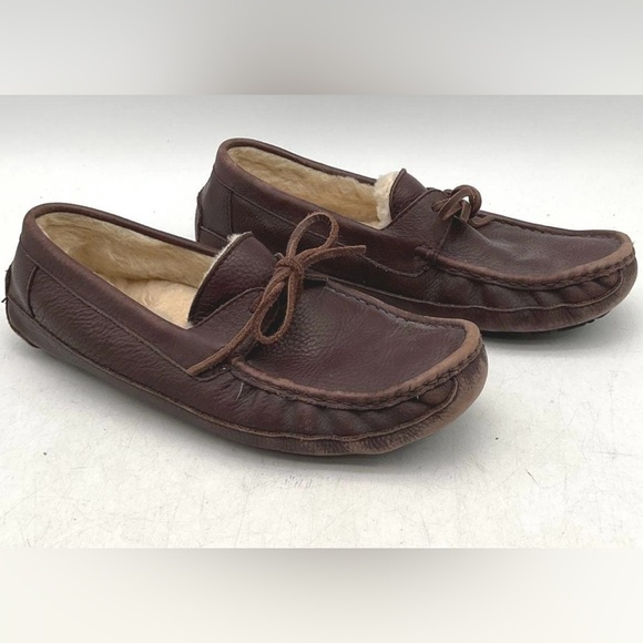 🐻 UGG Ascot Leather Slippers Men’s Size 10 – Chestnut Brown - Picture 2 of 9